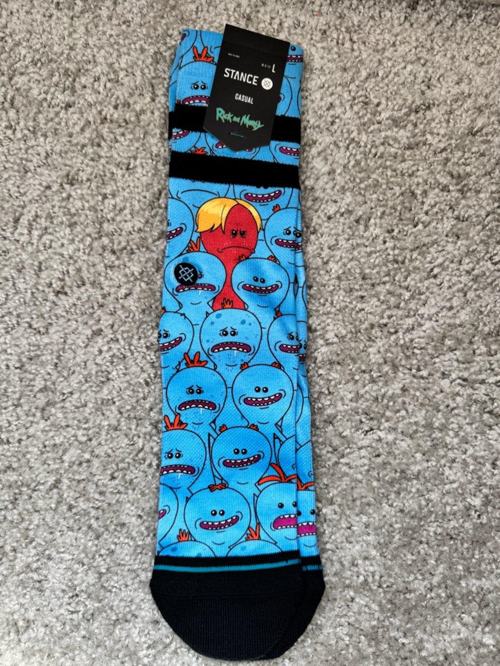 Stance Blue Mr. Meeseeks Pattern Crew Socks with Red Accent